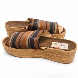 Enzo Angiolini Striped Wedge Slide Sandals Size 10 Boho Espadrille 2.5” Heel